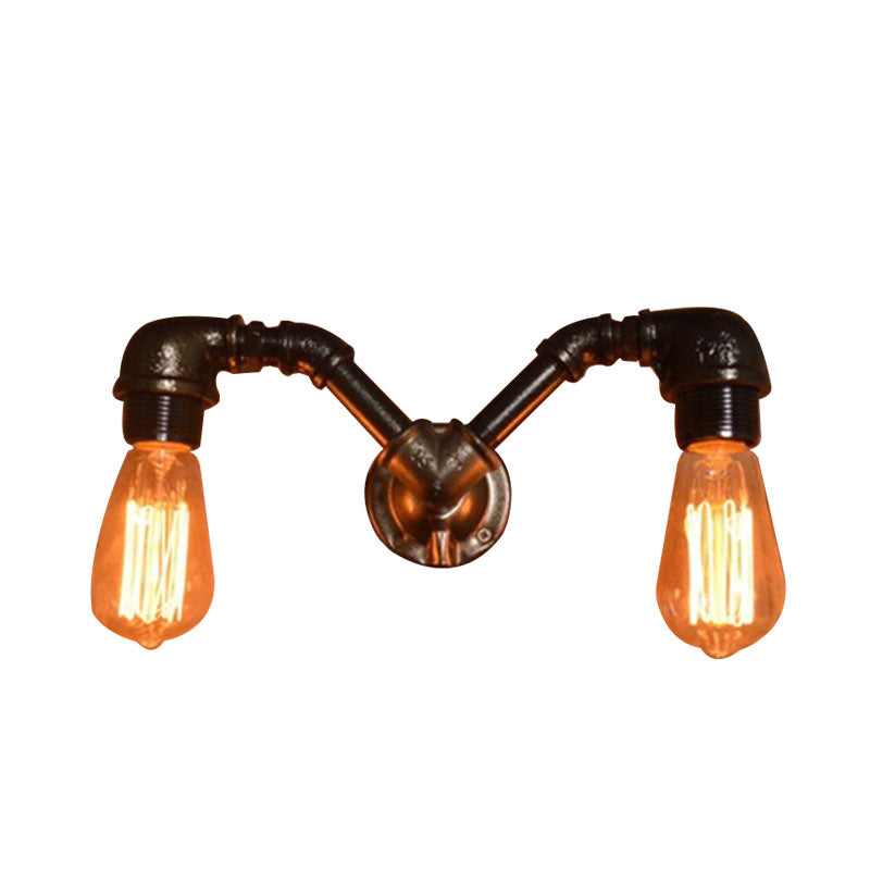 Farmhouse Black Metal Sconce Light Fixture With 2-Head Pipe Design And Open Bulb Wall Lighting