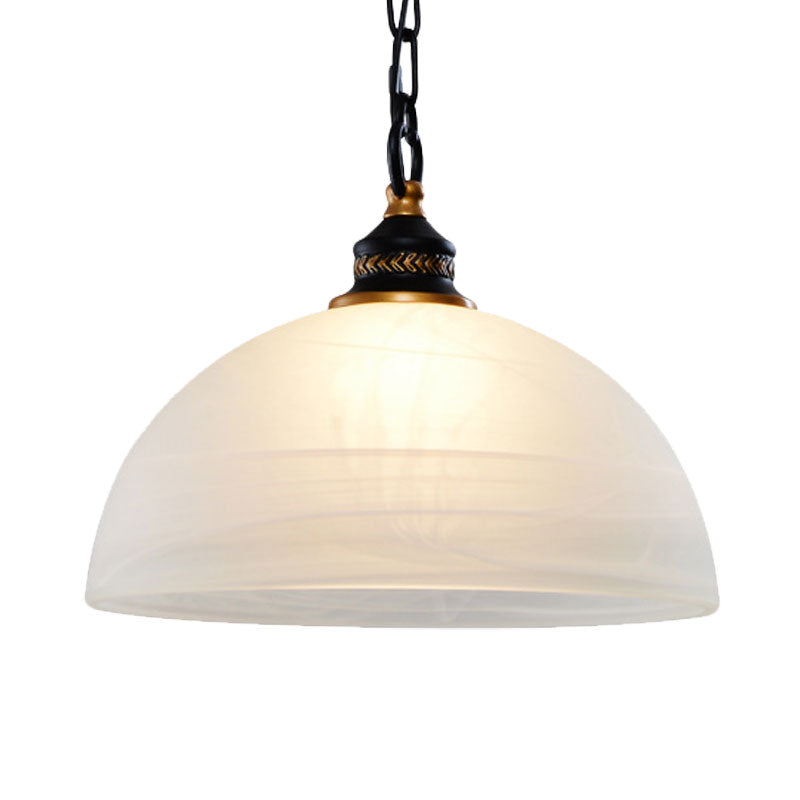 Vintage White Single-Bulb Dome Pendant Light With Frosted Glass For Living Room