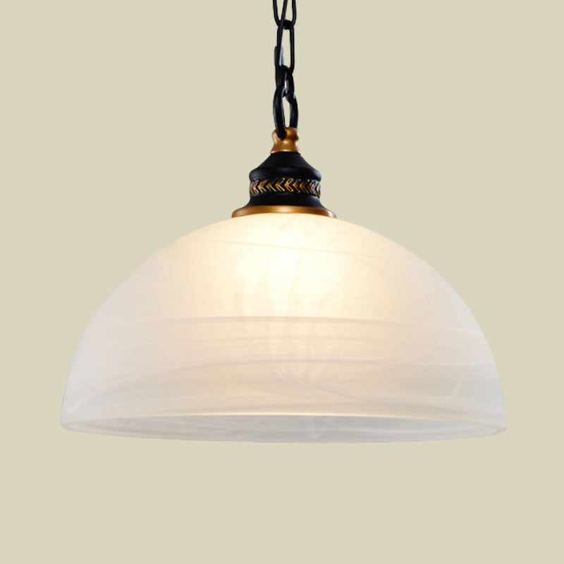 Vintage White Single-Bulb Dome Pendant Light With Frosted Glass For Living Room