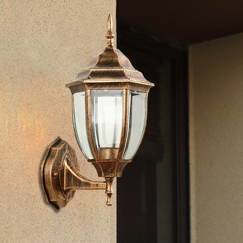 Industrial Outdoor Sconce Light - Clear Glass Lantern Shade Wall Fixture With 1 Bulb