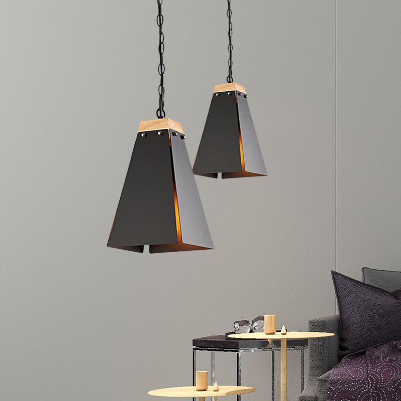 Contemporary Black/White Metal Pyramid Pendant Light - Adjustable Chain, Ideal for Ceilings