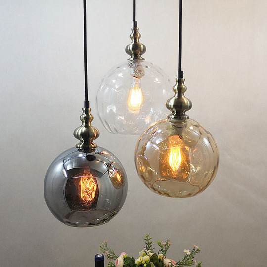 Contemporary Hammered Glass Globe Pendant Light For Boutique Kitchen Clear