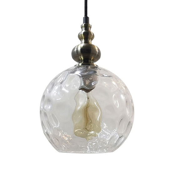 Contemporary Hammered Glass Pendant Light for Boutique Kitchen - 1 Bulb Globe Suspension Light