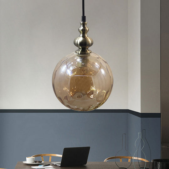 Contemporary Hammered Glass Globe Pendant Light For Boutique Kitchen Amber