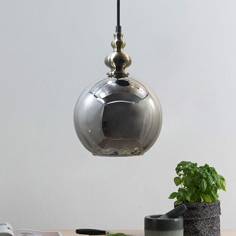 Contemporary Hammered Glass Globe Pendant Light For Boutique Kitchen Smoke Gray