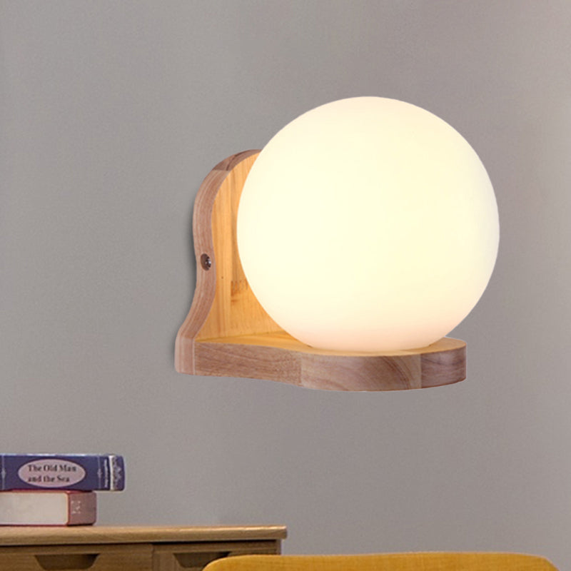 Sphere Sconce Lighting: Elegant Balcony Study Room Milk Glass Wall Lamp Wood