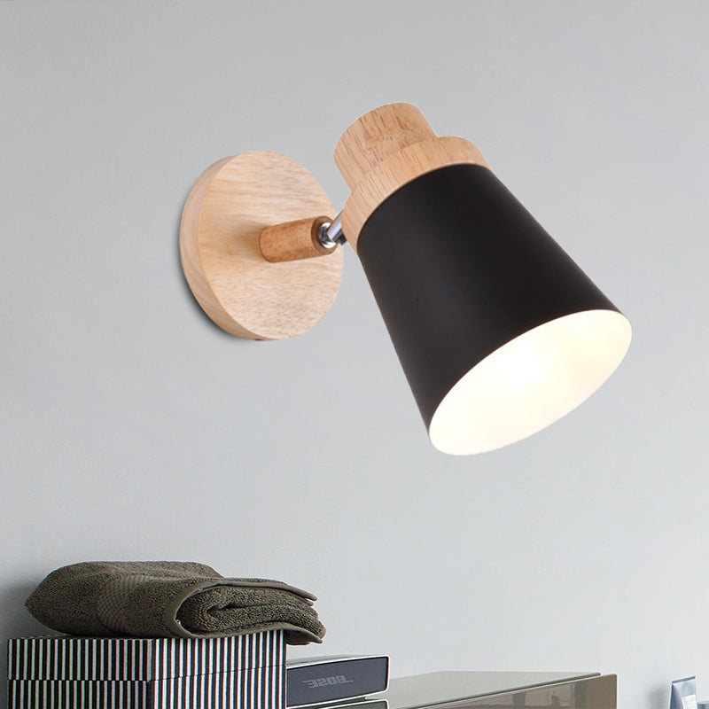 Nordic Style Rotatable Wall Lamp For Baby Room With Coolie Shade And Metal Base Black