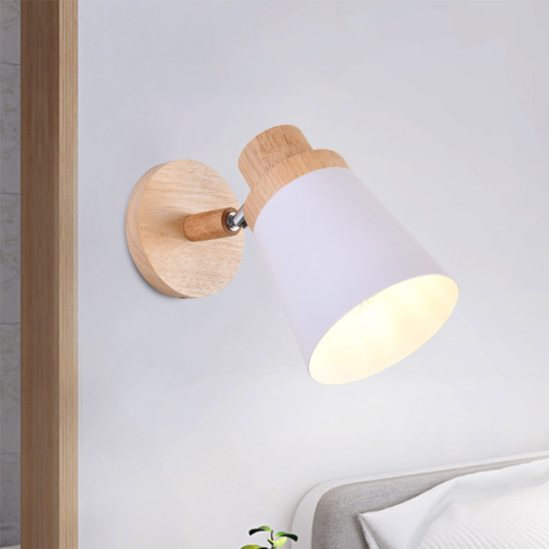 Nordic Style Rotatable Wall Lamp For Baby Room With Coolie Shade And Metal Base White