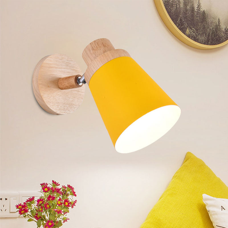 Nordic Style Rotatable Wall Lamp For Baby Room With Coolie Shade And Metal Base Yellow