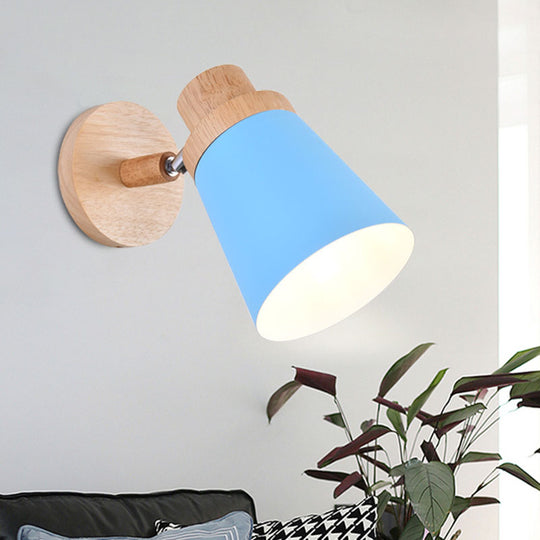 Nordic Style Rotatable Wall Lamp For Baby Room With Coolie Shade And Metal Base Blue