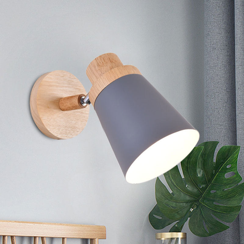 Nordic Style Rotatable Wall Lamp For Baby Room With Coolie Shade And Metal Base Grey