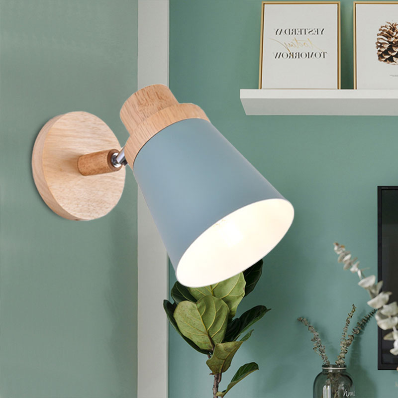 Nordic Style Rotatable Wall Lamp For Baby Room With Coolie Shade And Metal Base Green