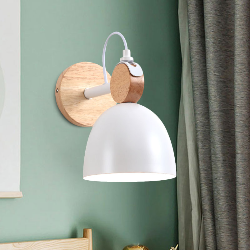 Nordic Wall Lamp With Angle-Adjustable Domed Shade And One Light For Bedroom White