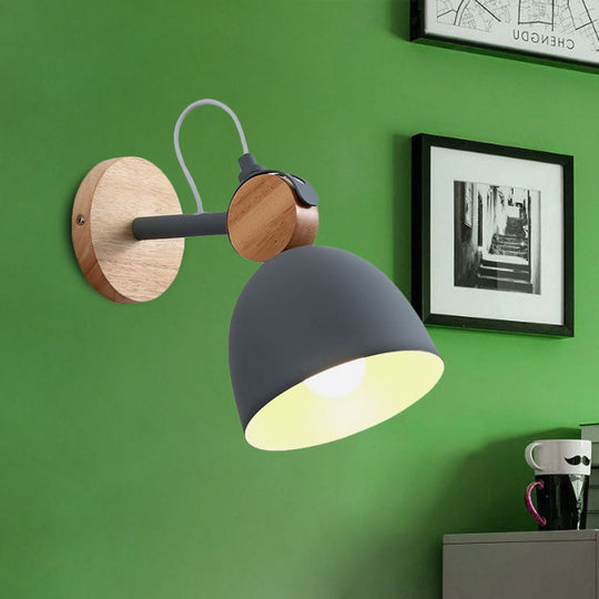 Nordic Wall Lamp With Angle-Adjustable Domed Shade And One Light For Bedroom Grey