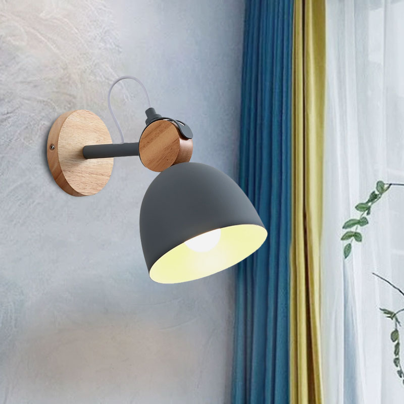 Nordic Wall Lamp With Angle-Adjustable Domed Shade And One Light For Bedroom