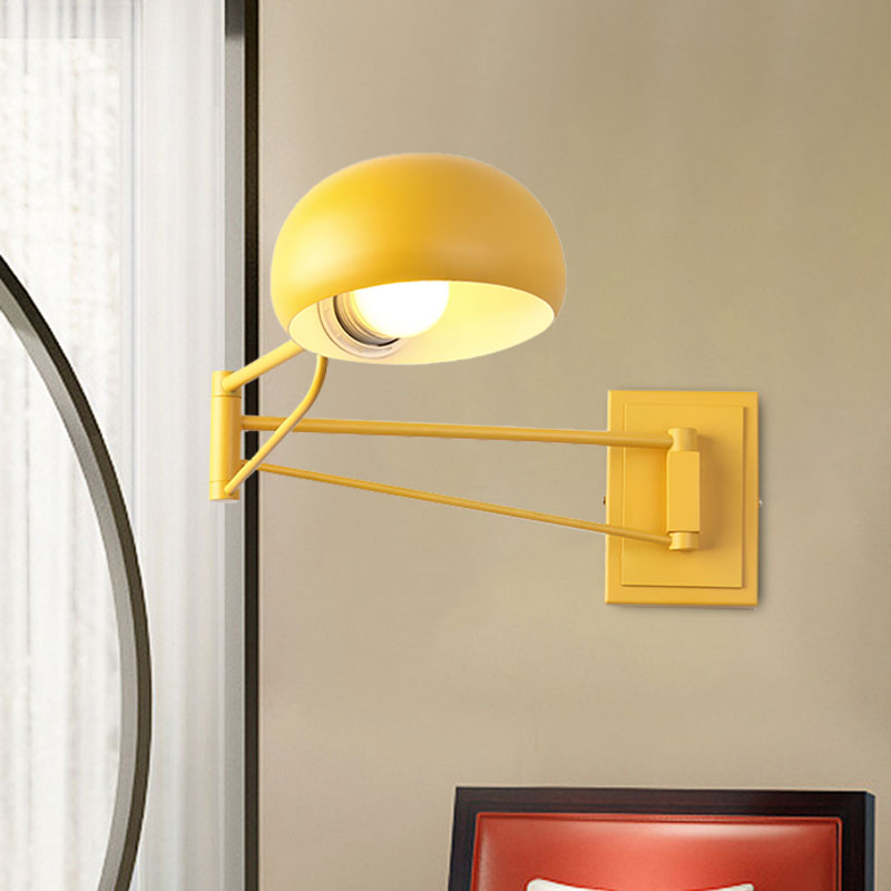 Macaron Loft Wall Sconce: Extendable Metal Lamp For Bedroom With Bowl Shade Yellow