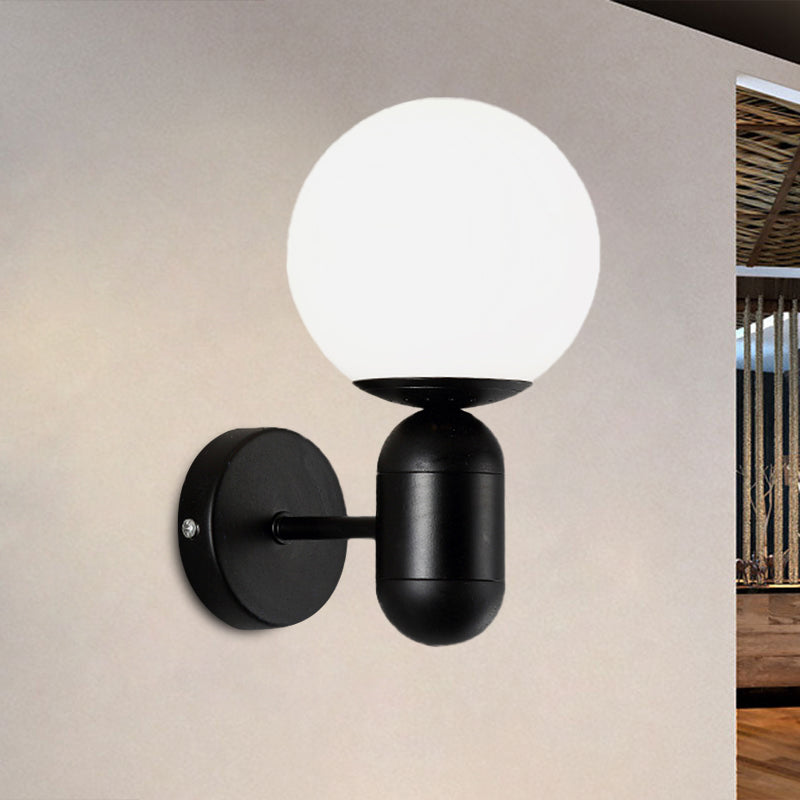 Modern White Wall Lamp With Globe Shade Capsule Body - Metal & Glass Light For Meeting Room Black