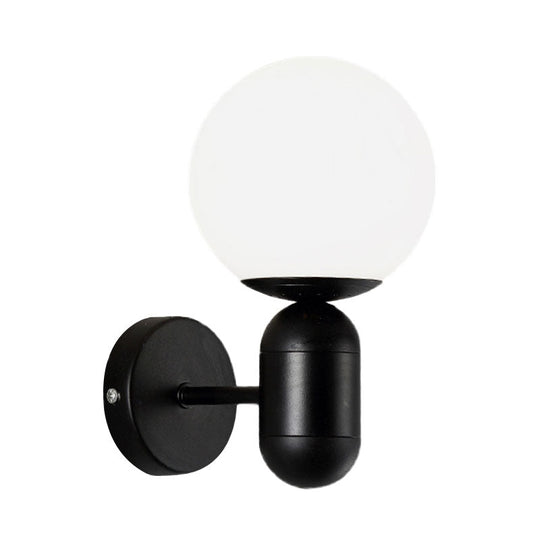 Modern White Wall Lamp With Globe Shade Capsule Body - Metal & Glass Light For Meeting Room