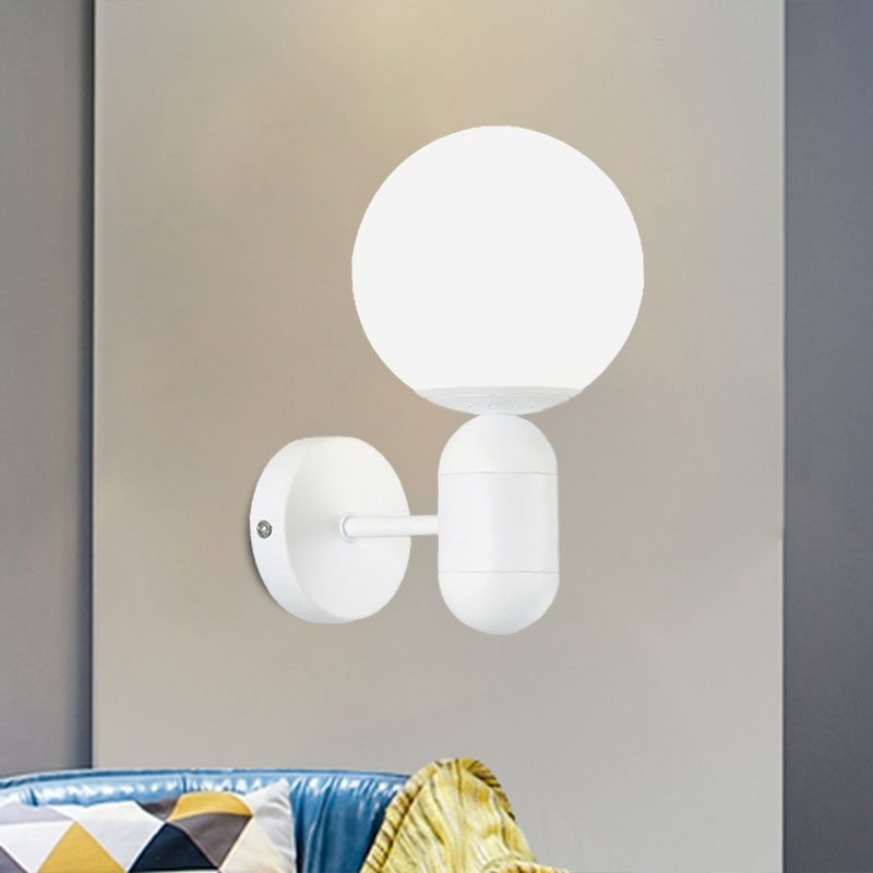 Modern White Wall Lamp With Globe Shade Capsule Body - Metal & Glass Light For Meeting Room