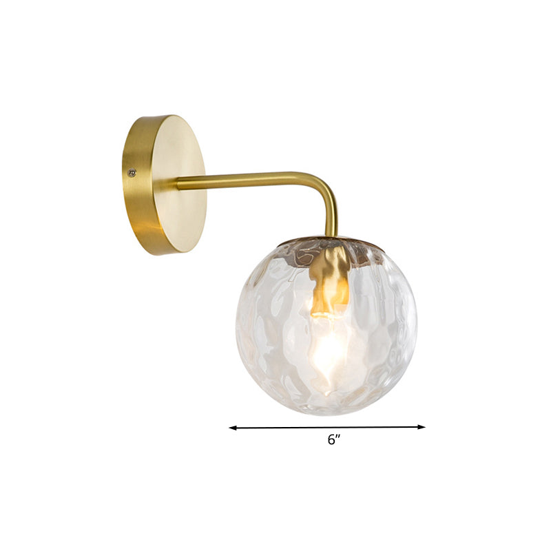 Modern Gold Wall Sconce With Globe Shade: Hammered Glass 1 Light Living Room Candle Lamp