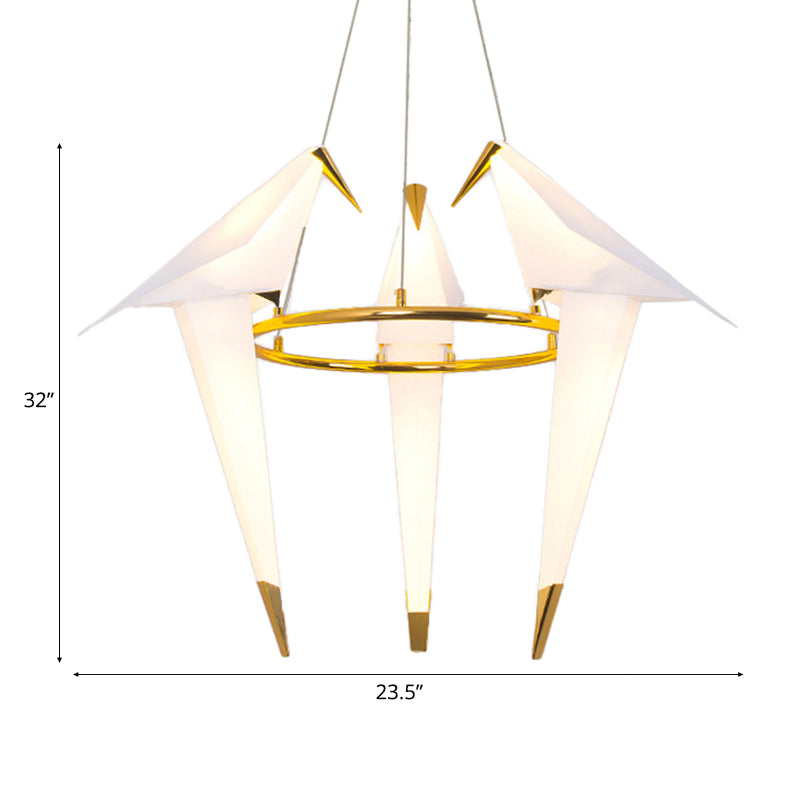 Modernist Plastic Birdie Chandelier - 2/3 Lights Gold Finish Metal Ring Warm/White Light