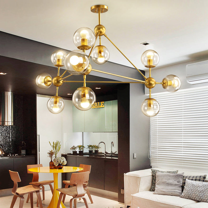 Contemporary Geometric Chandelier - Brass/Gold/Rose Gold 10/15/21 Lights Living Room Pendant 10 /