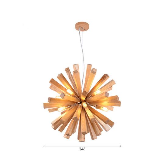 Starburst Chandelier Pendant Light Modernism Wood 14"/20.5"/28" Dia LED Beige Hanging Ceiling Light