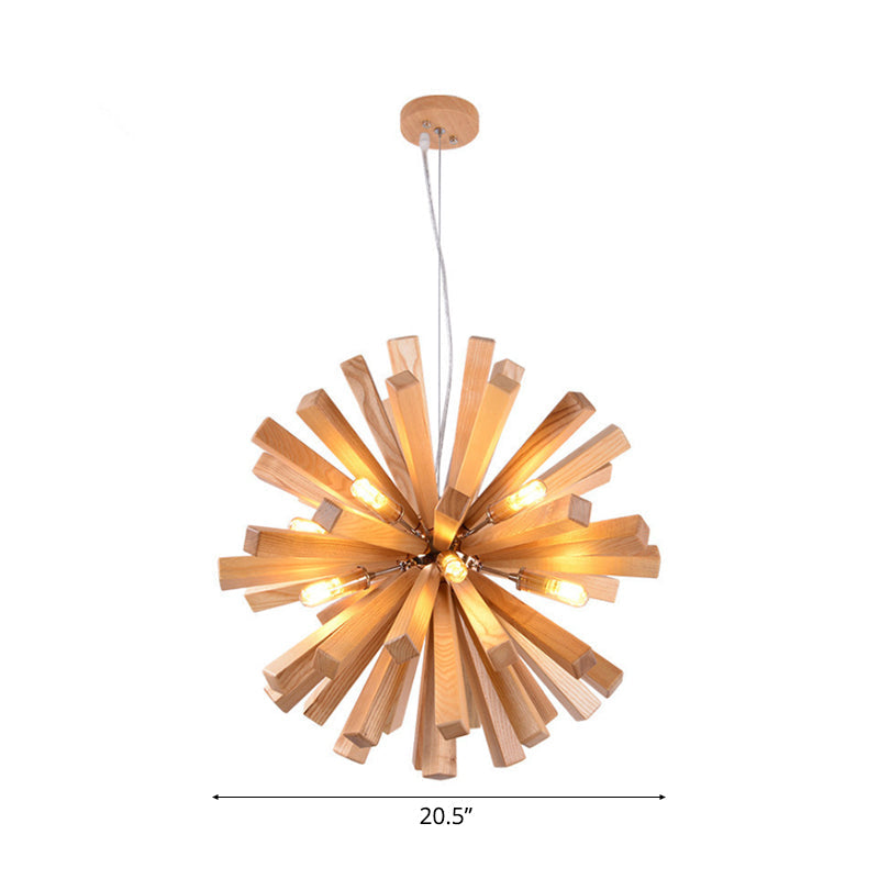 Modern Wood Starburst Chandelier Pendant Light | LED | 14"/20.5"/28" Dia | Beige Ceiling Hanging Light