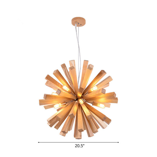 Starburst Chandelier Pendant Light Modernism Wood 14"/20.5"/28" Dia LED Beige Hanging Ceiling Light