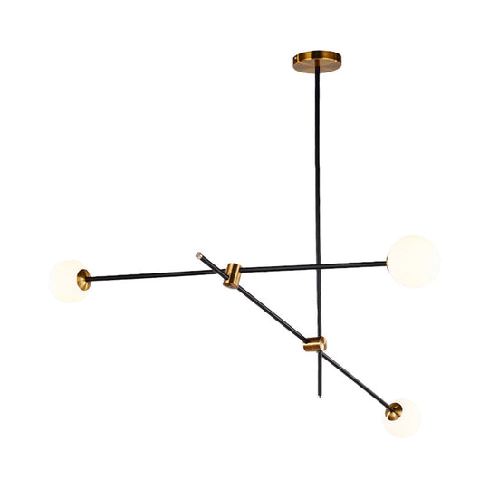 Black Modernist 2/3-Light Living Room Pendant Lighting with Opal Glass Ball Shade and Exposed Metallic Ceiling Lamp