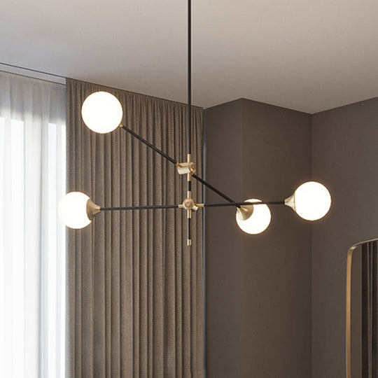 Modernist Exposed Ceiling Lamp - Metallic 2/3 Lights Black Pendant Lighting With Opal Glass Ball
