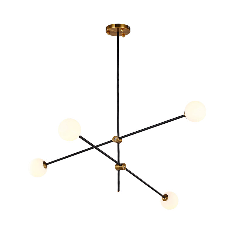Black Modernist 2/3-Light Living Room Pendant Lighting with Opal Glass Ball Shade and Exposed Metallic Ceiling Lamp