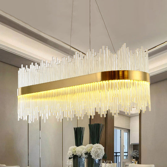Crystal Gold Linear Led Chandelier - Contemporary Pendant Light For Dining Room (31.5/39 Long) /