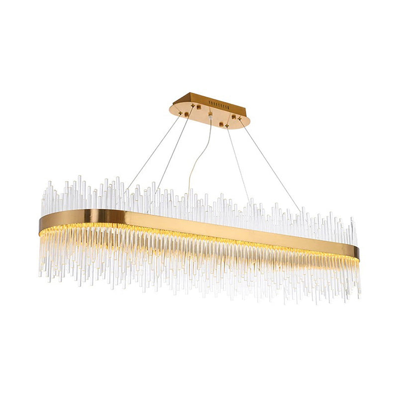 Crystal Gold Linear Led Chandelier - Contemporary Pendant Light For Dining Room (31.5/39 Long)