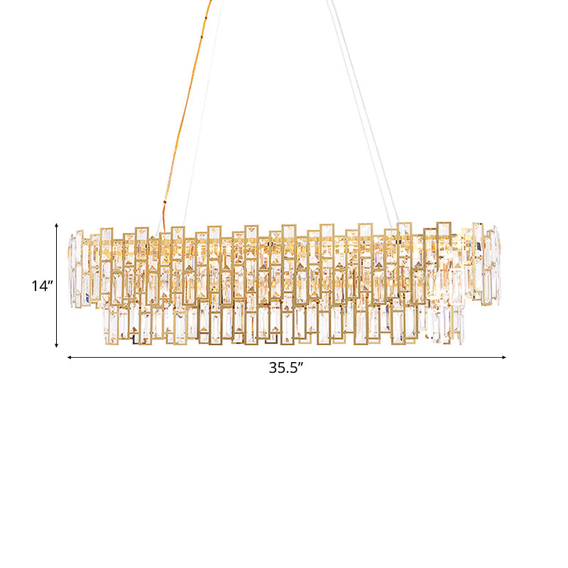 Contemporary Gold Led Crystal Block Linear Chandelier: Elegant Ceiling Lamp For Living Room (35.5/45