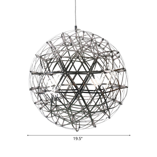 Contemporary Steel Firework Chandelier With Led Chrome Ceiling Lamp - Orbit Shade 8/12 Dia