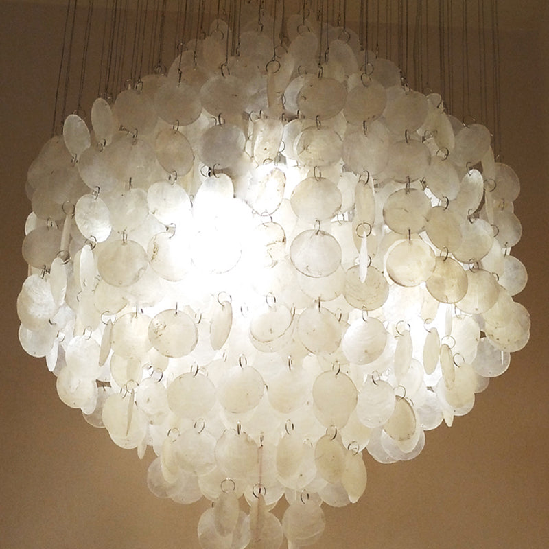 Nordic Shell Wind Chime Chandelier Pendant Light 4-Light White Ceiling Fixture 19.5/23.5 Dia