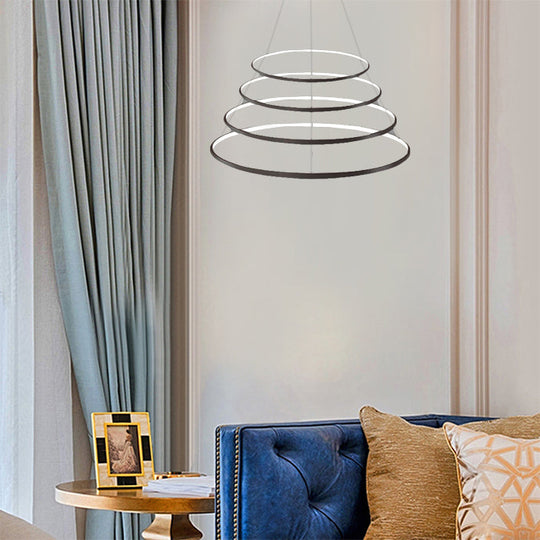 Modern Acrylic Led Ring Chandelier Pendant With 3/4/5 Lights - Black/White/Brown Ceiling Fixture In