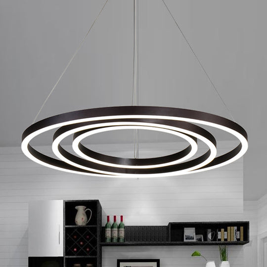 Contemporary Brown Acrylic Led Hoop Chandelier - Warm/White Light