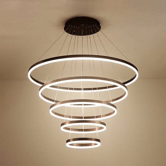Contemporary Brown Acrylic Led Hoop Chandelier - Warm/White Light