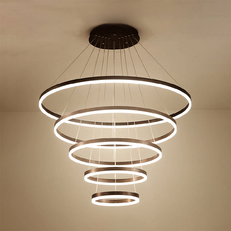 Modern Black Chandelier With Acrylic Shade - 1/2/3-Ring Living Room Ceiling Light In Warm/White