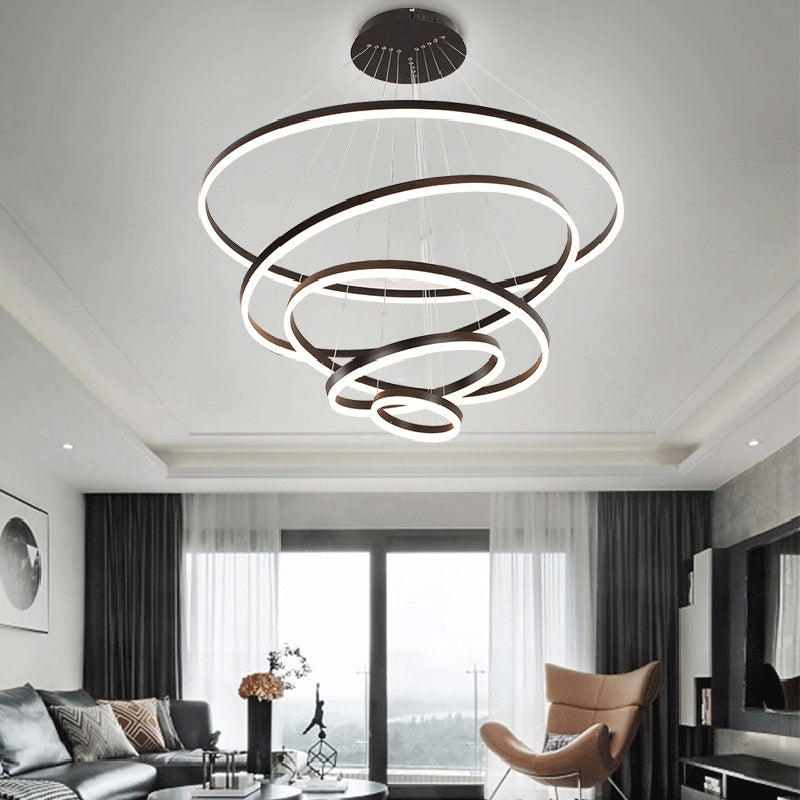 Modern Black Chandelier With Acrylic Shade - 1/2/3-Ring Living Room Ceiling Light In Warm/White