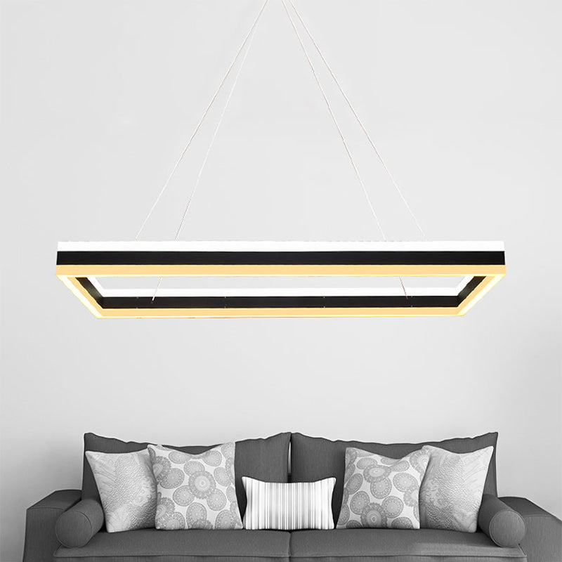 Modern Led Acrylic Rectangular Ceiling Light Chandelier Pendant In Black With Warm/White Option