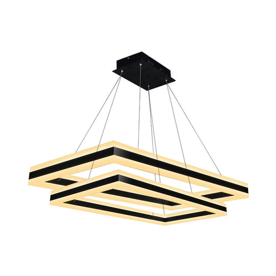 Modern Led Acrylic Rectangular Ceiling Light Chandelier Pendant In Black With Warm/White Option