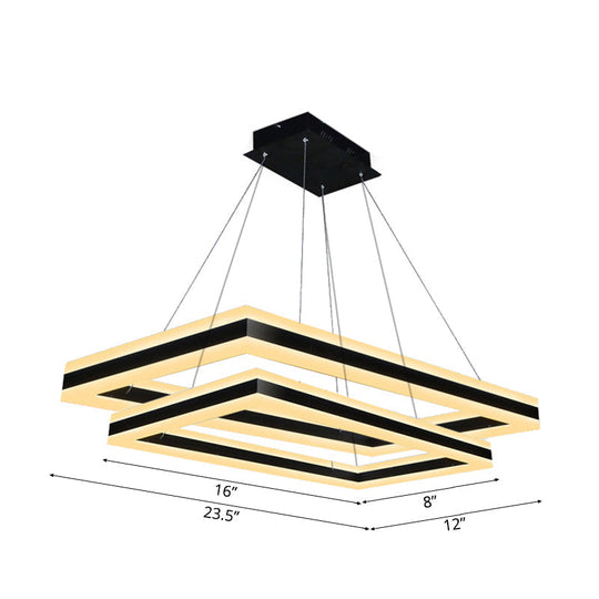 Modern Led Acrylic Rectangular Ceiling Light Chandelier Pendant In Black With Warm/White Option