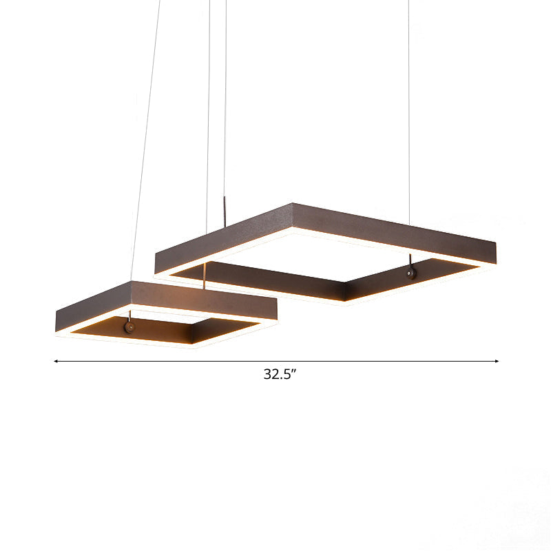 Contemporary Square Led Chandelier Light - Acrylic Brown 2/3 Lights Warm/White Bedroom Ceiling