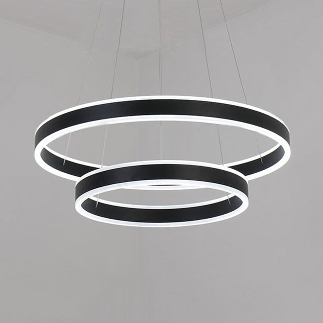 Contemporary Black/Brown Ring Pendant Chandelier With Acrylic Led Lights - 2/3/4 Options In