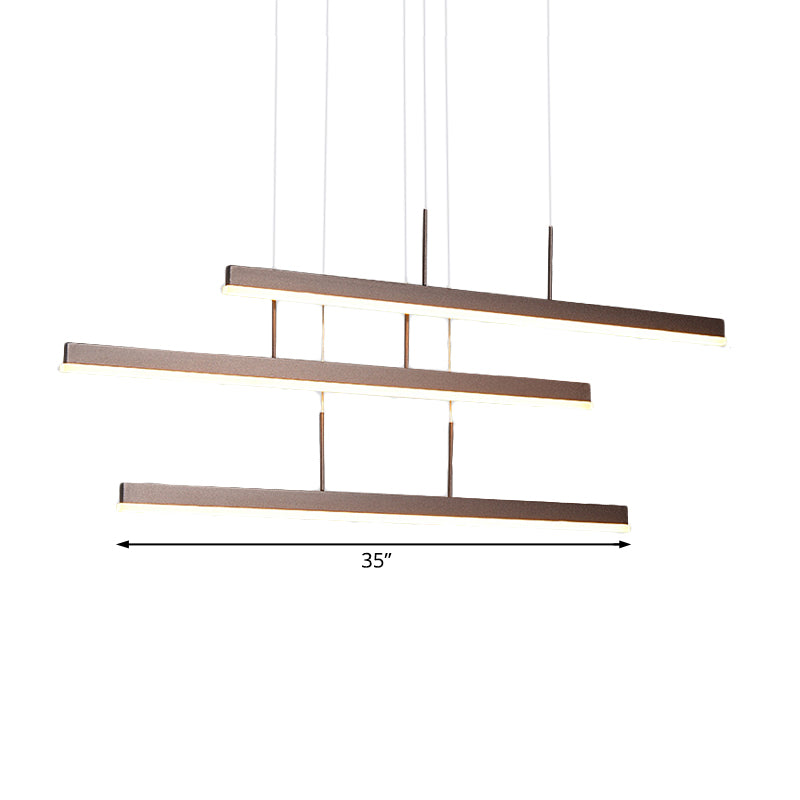 Modern Led Island Chandelier - Brown Linear Design With 3/5 Lights Warm/White Light Acrylic Hanging