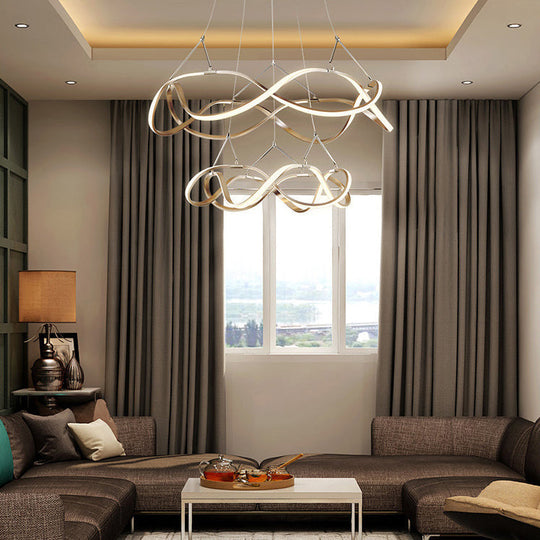 Modern Led Acrylic Ceiling Light: Twisting Chrome/Gold Chandelier Pendant (1/2/3-Light) -