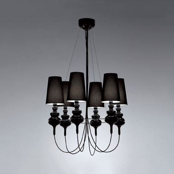 Modern Fabric Cone Chandelier Light Fixture - 6 Lights Black/White/Gold Black